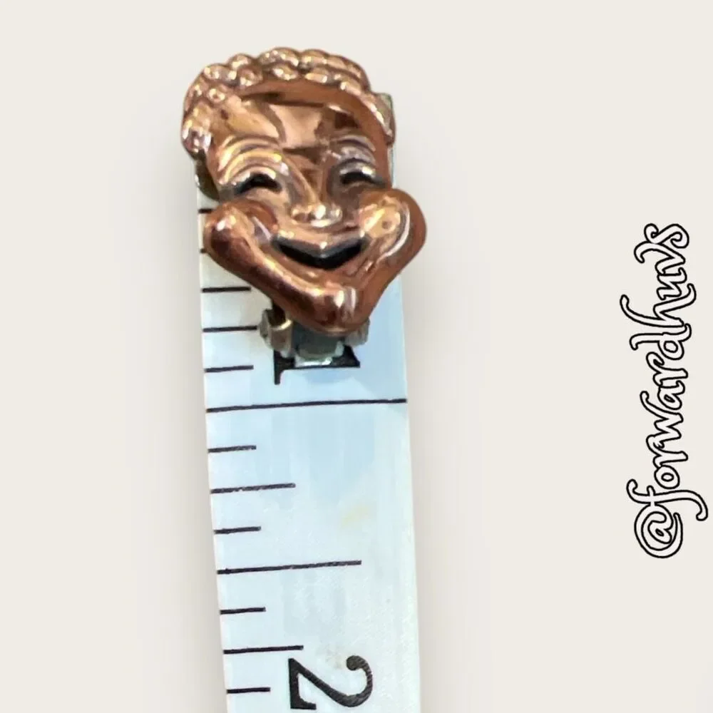 Renoir Marked Copper Drama Masks Clip-On Earrings